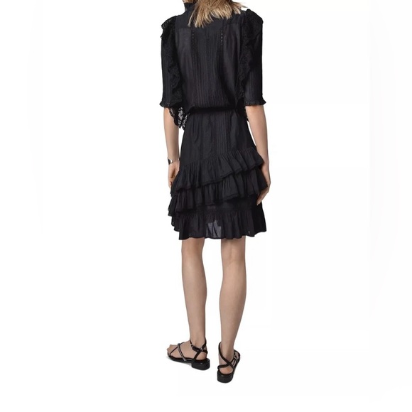 NWT Zadig & Voltaire Ranky Raffle Lace Trim Dress Noir Size S - Picture 5 of 7